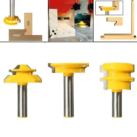 SENRISE 3Pcs Router Bits Set Milling Cutter Woodwork Project Tools Carbide Alloy Yellow 3 Size
