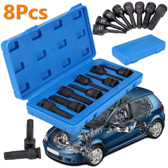 SENRISE 8 Pieces 1/2'' Drive Socket Adapters and Hex Bit Sockets Set with Plastic Case Chrome-Molybdenum Steel Black