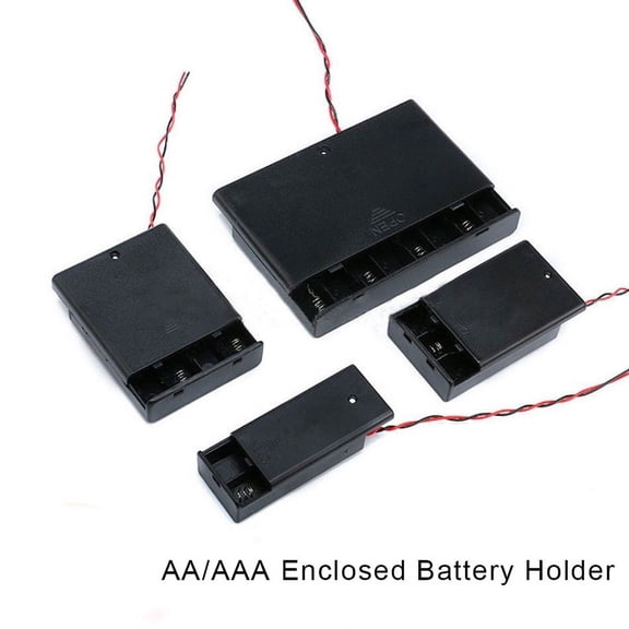 SENRISE AA/AAA Battery Holder Enclosed Box Battery Storage Case with On-Off Switch Leads Black