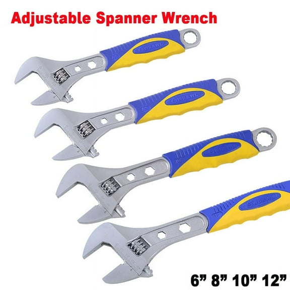 SENRISE Adjustable Wrench, 6"-12" Anti-Slip Handle Chrome Vanadium Steel Wrench