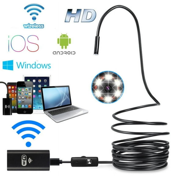 SENRISE Endoscope Camera​ 6 LED Inspection Borescope Waterproof For iPhone Android iOS PC WiFi 1M Soft Wire