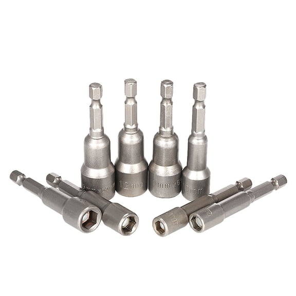 SENRISE Metal Magnetic Nut Driver Bit Hexagonal Socket Adapter Tools Silver Size H15mm