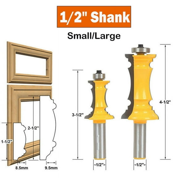 SENRISE Molding Router Bits 1/2 Inch Shank Woodwork Tools Carbide Alloy 2 Size