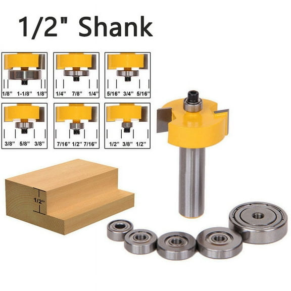 SENRISE Rabbet Router Bit with 6 Bearings Set 1/2" Shank