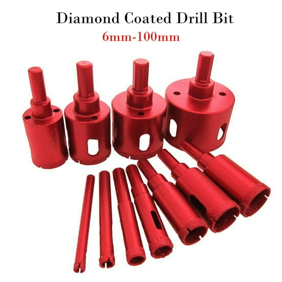 SENRISE Steel Diamond Coated Drill Bit Hole Saw for Glass Marble Granite Stone 6mm-100mm Red