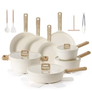 SENSARTE Nonstick Ceramic Cookware Set, 24Pcs Pots and Pans Set, Induction Kitchen Cooking Sets with Stay-Cool Handles, Dishwasher Safe, Stackable, White