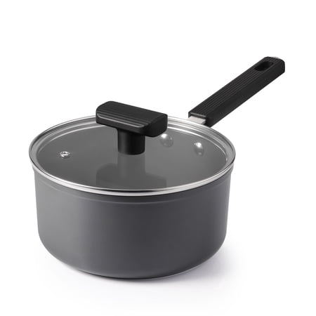 SENSARTE 2QT Ceramic Saucepan with Lid, Gray Nonstick Induction Pan with Anti-Scald Handle, Healthy Cooking Pan, Dishwasher Safe, Induction Compatible