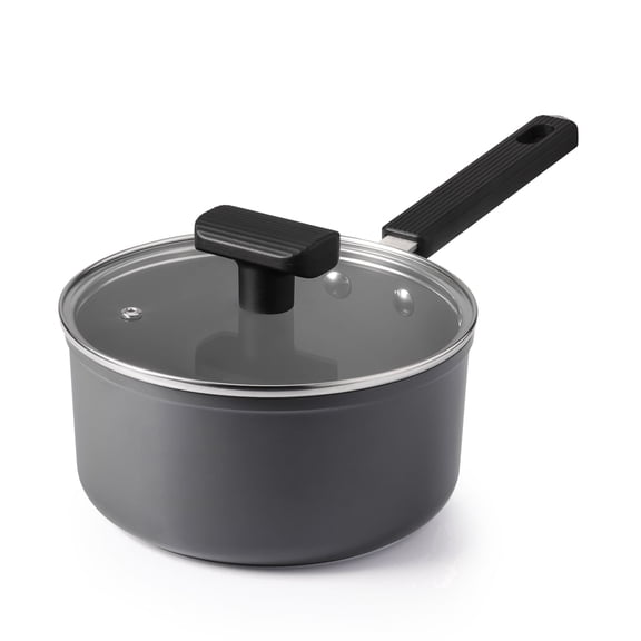 SENSARTE 2QT Ceramic Saucepan with Lid, Gray Nonstick Induction Pan with Anti-Scald Handle, Healthy Cooking Pan, Dishwasher Safe, Induction Compatible