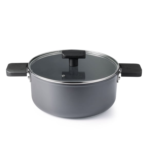 SENSARTE 5QT Ceramic Stock Pot with Lid, Gray Nonstick Soup Pot, Pasta Pot with Anti-Scald Handle, Healthy Cooking Pan, Dishwasher Safe, Induction Compatible