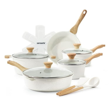 SENSARTE Ceramic Nonstick Pots and Pans Set, 17Pcs Healthy Non Stick Cookware Set with Pots Protectors, Induction Kitchen Cookware Sets White