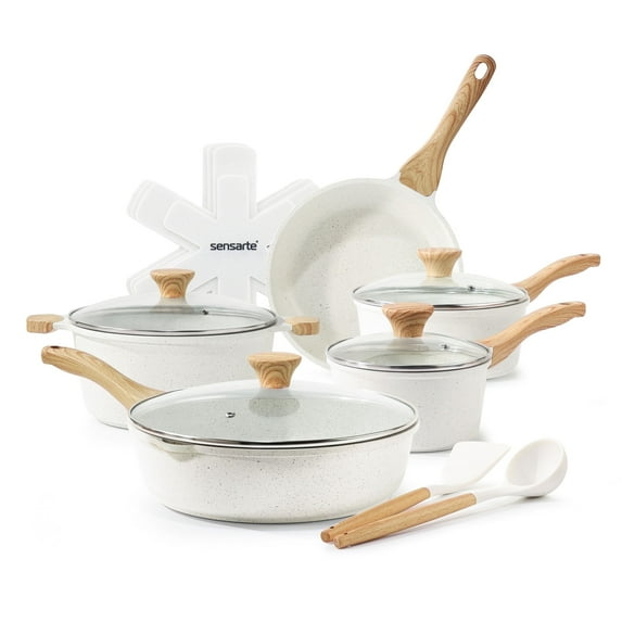 SENSARTE Ceramic Nonstick Pots and Pans Set, 17Pcs Healthy Non Stick Cookware Set with Pots Protectors, Induction Kitchen Cookware Sets White