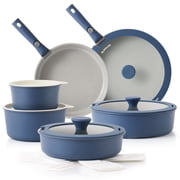 SENSARTE Ceramic Nonstick Pots and Pans Set with Detachable Handle, 18Pcs Induction Kitchen Cookware Sets Stackable, Dishwasher/Oven Safe, Navy Blue