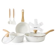 SENSARTE Ceramic Nonstick Pots and Pans Set, 10Pcs Healthy Non Stick Cookware Set with Pots Protectors, Induction Kitchen Cookware Sets, Dishwasher Safe White
