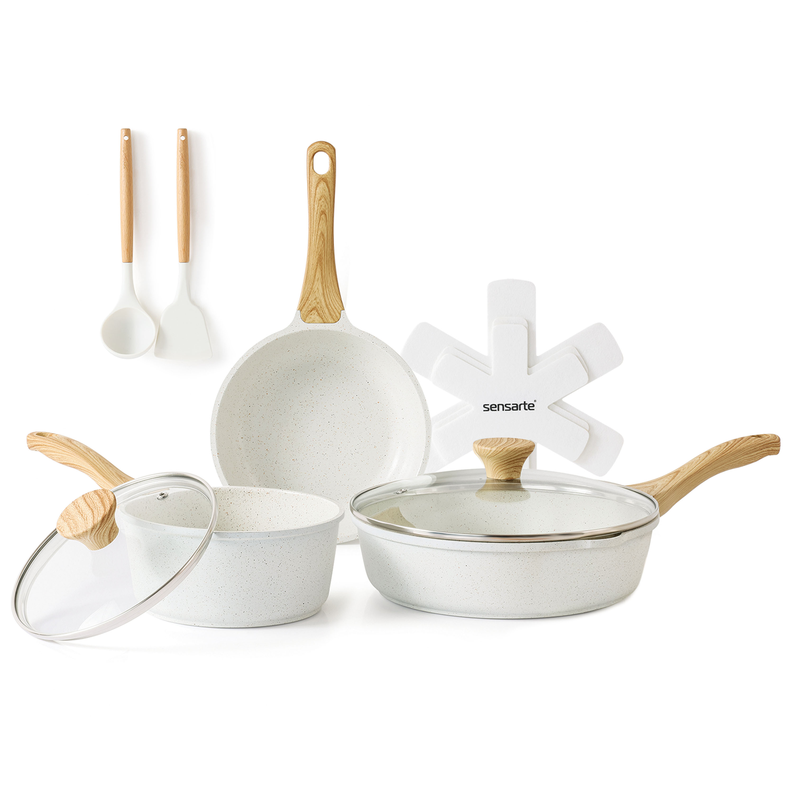 SENSARTE Ceramic Nonstick Pots And Pans Set 10 Pieces Healthy Non Stick Cookware Set Induction Kitchen Pan Sets White PFAS And PFOA Free: What Stands Out on Walmart