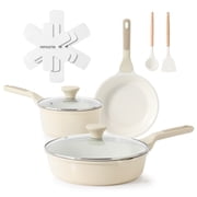 SENSARTE Nonstick Pots and Pans Set 10Pcs, Ceramic Cookware Set, Healthy Kitchen Cooking Set with Stay-Cool Handles, Induction Compatible, Dishwasher Safe, Antique White