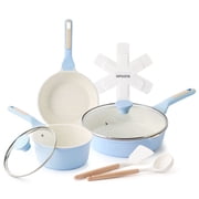 SENSARTE Ceramic Pots and Pans Set 10-Piece, Nonstick Cookware Set with Stay-Cool Handles, Induction Compatible, Dishwasher Safe, Stackable, Blue