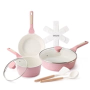 SENSARTE Ceramic Pots and Pans Set 10-Piece, Nonstick Cookware Set with Stay-Cool Handles, Induction Compatible, Dishwasher Safe, Stackable, Pink
