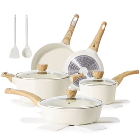 SENSARTE Nonstick Ceramic Cookware Set 13Pcs, Non Stick Pots and Pans Set, Healthy Kitchen Cooking Set with Pots Protectors, Induction Compatible, White