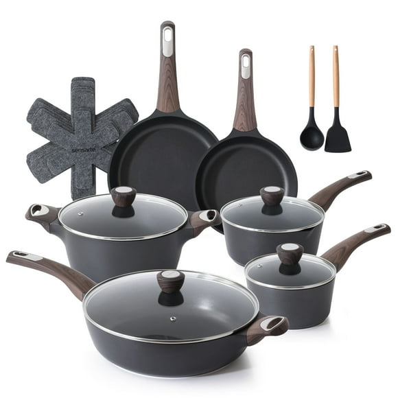 SENSARTE Nonstick Pots and Pans Set, 19Pcs Healthy Non Stick Cookware Set with Pots Protectors, Induction Kitchen Cookware Sets Black