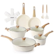 SENSARTE Nonstick Ceramic Cookware Set, 19Pcs Non Stick Pots and Pans Set, Healthy Kitchen Cooking Set with Pots Protectors, Induction Compatible White