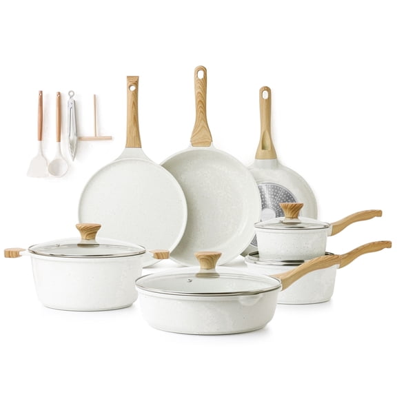 SENSARTE Ceramic Nonstick Pots and Pans Set, 23Pcs Healthy Non Stick Cookware Set with Pots Protectors, Induction Kitchen Cookware Sets White