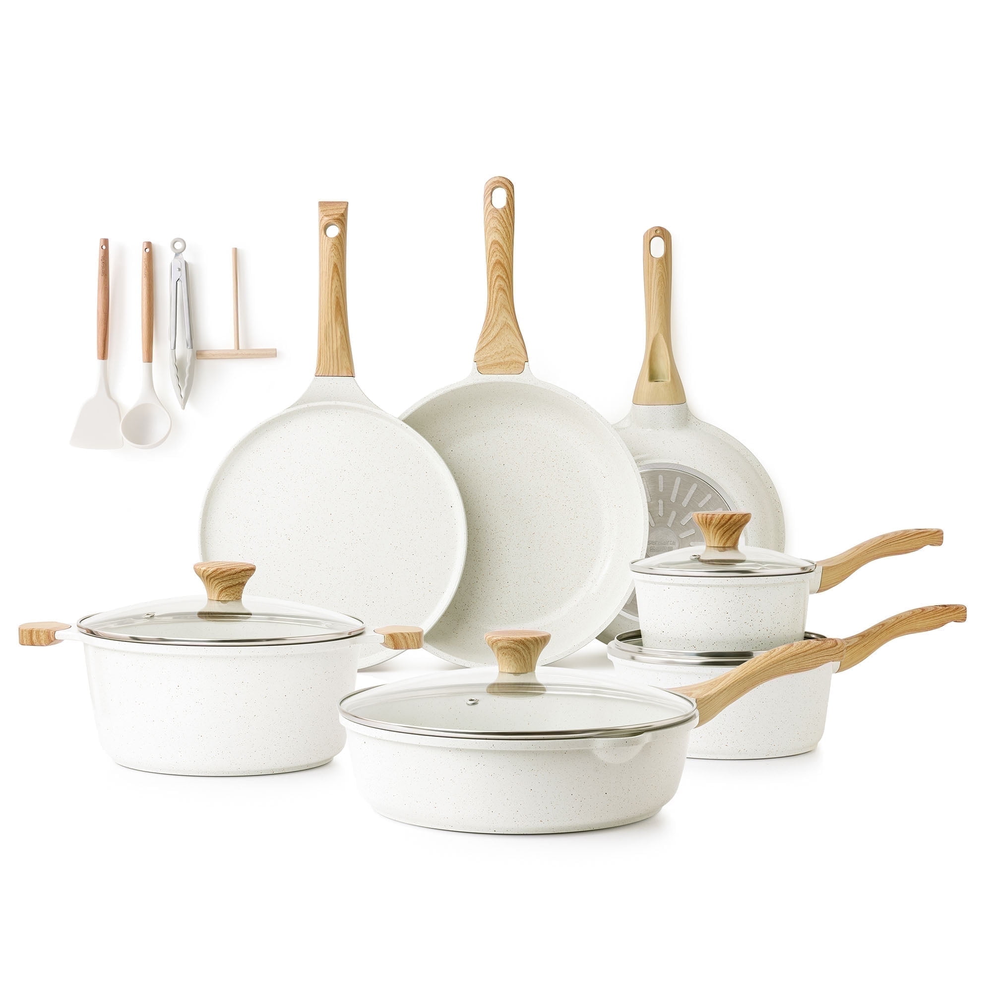 SENSARTE Ceramic Nonstick Pots Pans Set Detachable Handle 18pcs Healthy Non Stick Cookware Set Removable Handle RV Cookware Dishwasher Safe PFAS Free