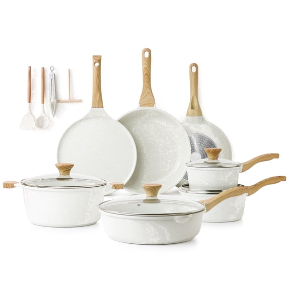 SENSARTE Ceramic Nonstick Pots and Pans Set, 23Pcs Healthy Non Stick Cookware Set with Pots Protectors, Induction Kitchen Pan Sets White