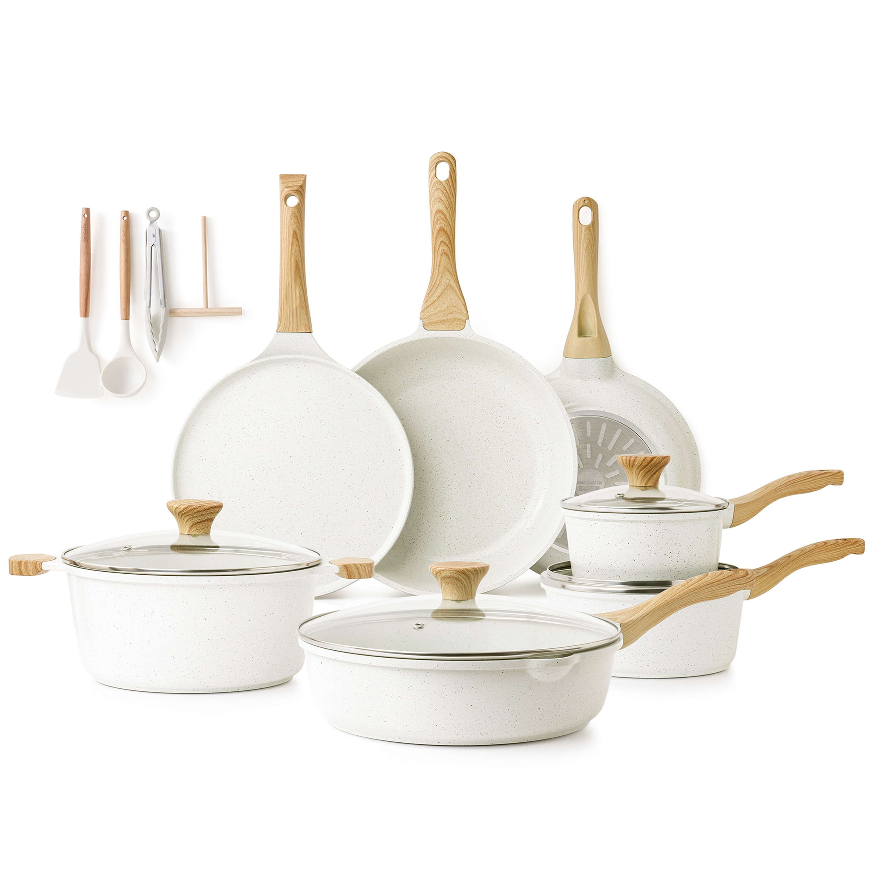 SENSARTE Ceramic Nonstick Pots And Pans Set 22 Pieces Healthy Non Stick Cookware Set Induction Kitchen Pan Sets White PFAS And PFOA Free: Reviewed for Real Life