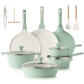 SENSARTE 23-Piece Ceramic Pots and Pans Set, Green Induction Nonstick Cookware Set, Healthy Kitchen Cooking Sets with Stay-Cool Handles, Dishwasher Safe, Stackable