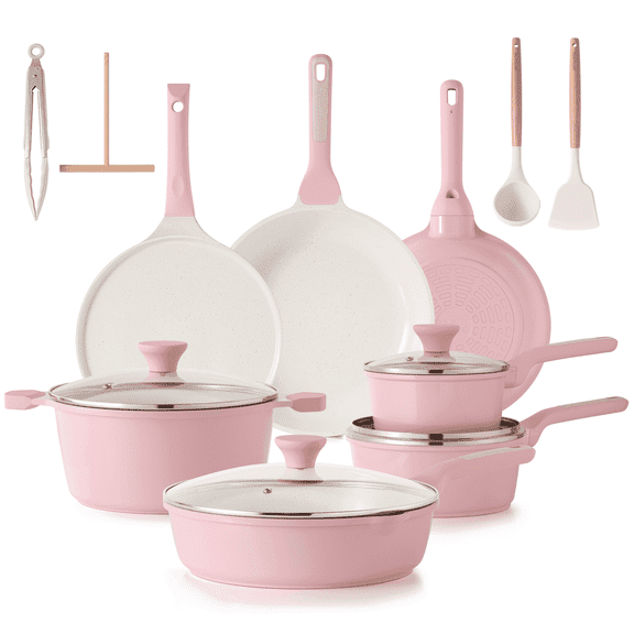 SENSARTE Ceramic Pots and Pans Set 23-Piece, Nonstick Cookware Set with Stay-Cool Handles, Induction Compatible, Dishwasher Safe, Stackable, Pink
