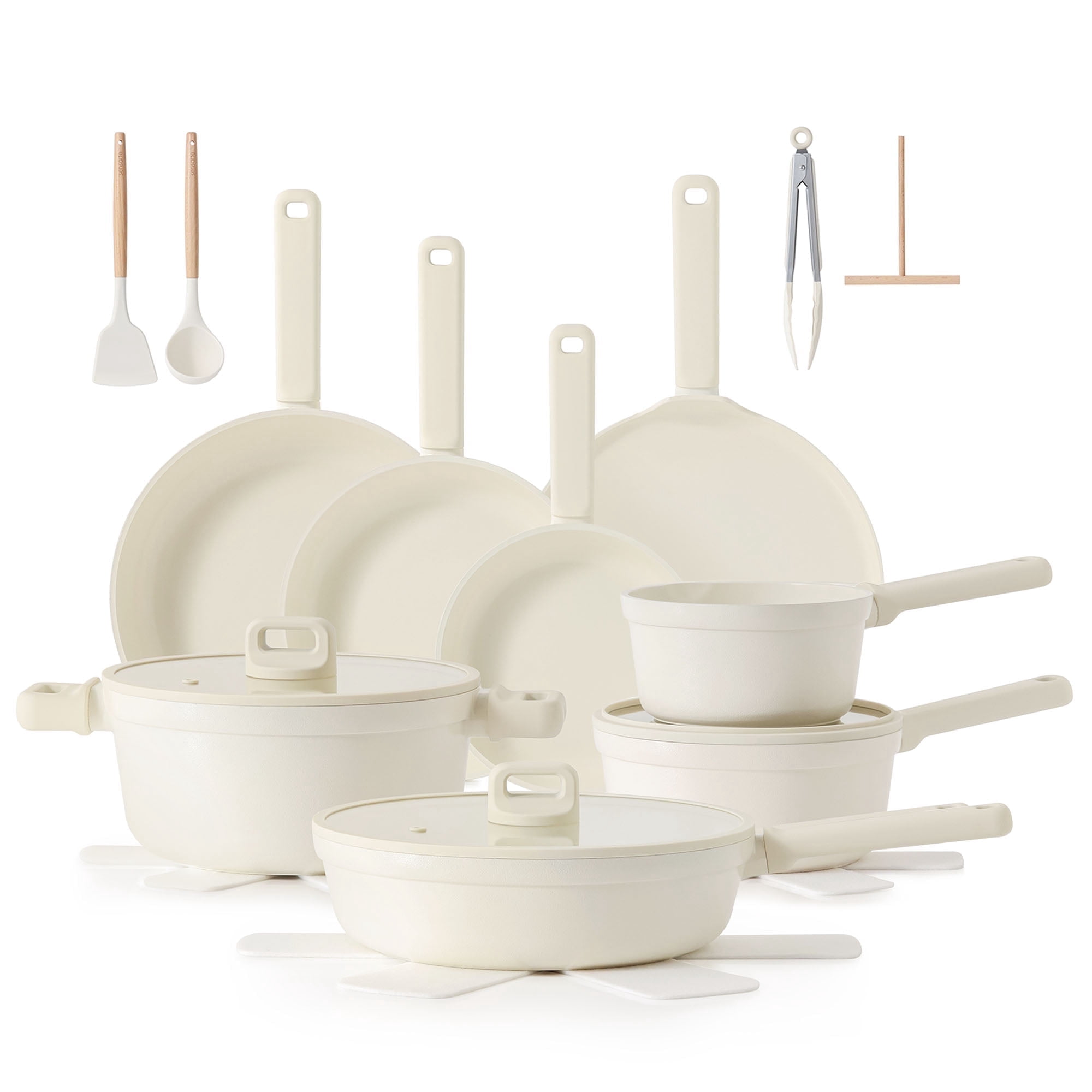 SENSARTE Ceramic Nonstick Pots and Pans Set, 24Pcs Healthy Non Stick Cookware Set with Pots Protectors, Induction Kitchen Cookware Sets White