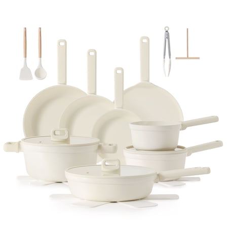 SENSARTE Ceramic Nonstick Pots and Pans Set, 24Pcs Healthy Non Stick Cookware Set with Pots Protectors, Induction Kitchen Cookware Sets White