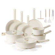 SENSARTE 24-Piece Ceramic Pots and Pans Set, White Induction Nonstick Cookware Set, Healthy Kitchen Cooking Sets with Stay-Cool Handles, Dishwasher Safe, Stackable