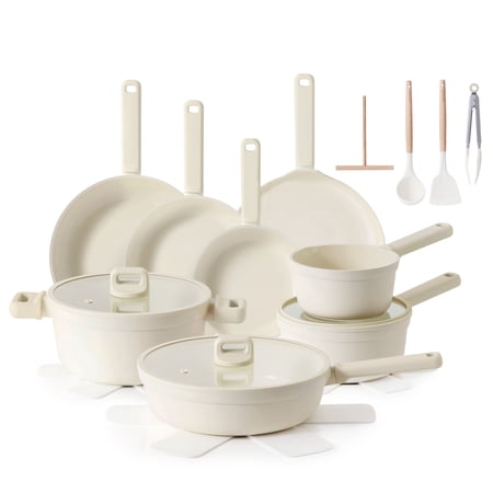 SENSARTE Ceramic Nonstick Pots and Pans Set, 24Pcs Healthy Non Stick Cookware Set with Pots Protectors, Induction Compatible, White