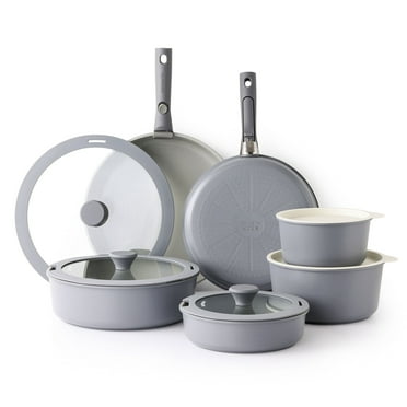 SENSARTE Ceramic Nonstick Pots and Pans Set with Detachable Handle, 18Pcs Induction Kitchen Cookware Sets Stackable, Dishwasher/Oven Safe Gray