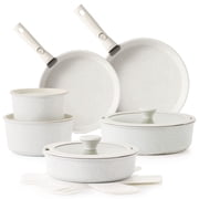 SENSARTE 17-Piece Nonstick Cookware Set with Detachable Handle, White Healthy Pots and Pans Set,Induction Compatible, Dishwasher/Oven Safe, Healthy Cooking Set for RV & Camping