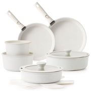 SENSARTE 17-Piece Nonstick Cookware Set with Detachable Handle, White Healthy Pots and Pans Set,Induction Compatible, Dishwasher/Oven Safe, Healthy Cooking Set for RV & Camping