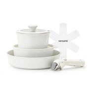 SENSARTE 8-Piece Nonstick Pots and Pans Set with Detachable Handle, White Healthy Cookware Sets, Induction Compatible, Dishwasher/Oven Safe, Healthy Cooking Set for RV & Camping