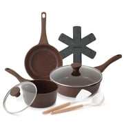 SENSARTE Granite Pots and Pans Set 10-Piece, Nonstick Cookware Set with Stay-Cool Handles, Induction Compatible, Dishwasher & Oven Safe, Stackable, Toffee Brown