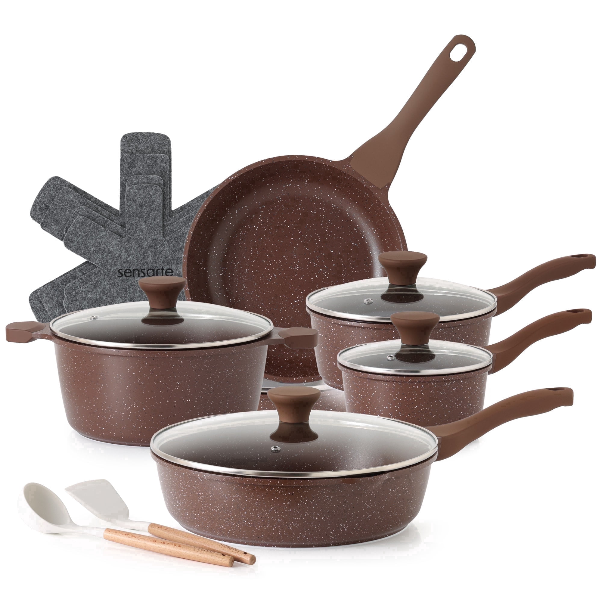 SENSARTE Granite Pots and Pans Set 17-Piece, Nonstick Cookware Set with ...
