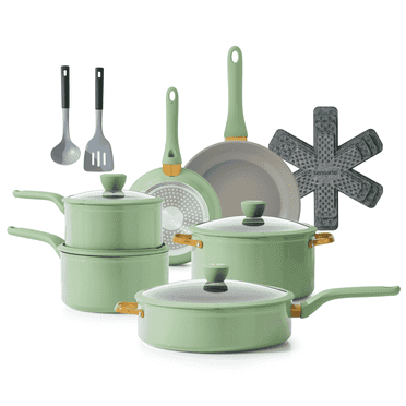 SENSARTE Nonstick Pots and Pans Set, 18Pcs Non Stick Cookware Sets, Induction Kitchen Cookware Sets Green