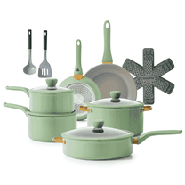 SENSARTE Nonstick Pots and Pans Set, 18Pcs Non Stick Cookware Sets, Induction Kitchen Cookware Sets Green