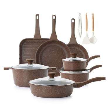 SENSARTE Nonstick Pots and Pans Set, 21 Pieces Non Stick Granite Cookware Set Brown, Induction Kitchen Cookware Sets Toffee Brown