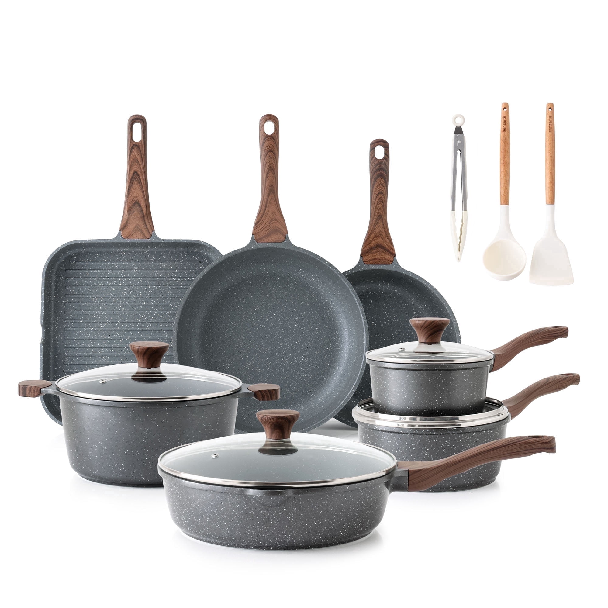 Sensarte Nonstick Granite Cookware Set, 21 Pieces, Toffee Brown