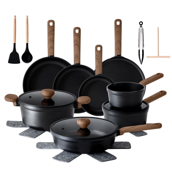 SENSARTE Nonstick Pots and Pans Set, 24Pcs Healthy Non Stick Cookware Set with Pots Protectors, Induction Kitchen Cookware Sets Matte Black