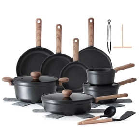 SENSARTE 24-Piece Nonstick Pots and Pans Set, Matte Black Titanium Induction Cookware Set, Healthy Kitchen Cooking Sets with Stay-Cool Handles, Dishwasher & Oven Safe, Stackable