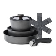 SENSARTE 8-Piece Nonstick Pots and Pans Set with Removable Handle, Black Healthy Cookware Sets, Induction Compatible, Dishwasher/Oven Safe, Healthy Cooking Set for RV & Camping
