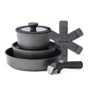 SENSARTE 8-Piece Nonstick Pots and Pans Set with Removable Handle, Black Healthy Cookware Sets, Induction Compatible, Dishwasher/Oven Safe, Healthy Cooking Set for RV & Camping
