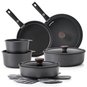 SENSARTE 18-Piece Cookware Set with Detachable Handle, Black Nonstick Pots and Pans Set, Induction Compatible, Dishwasher/Oven Safe, Healthy Cooking Set for RV & Camping