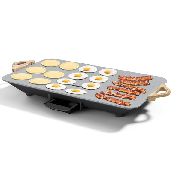 SENSCHEF 12x20inch Electric Griddle by BBQ Masters–1700W Nonstick ILAG Granite Surface, Large Sloped Design, Great for Family Meals, Pancakes&Eggs, Fast Even Heating, Easy to Clean, Granite Grey